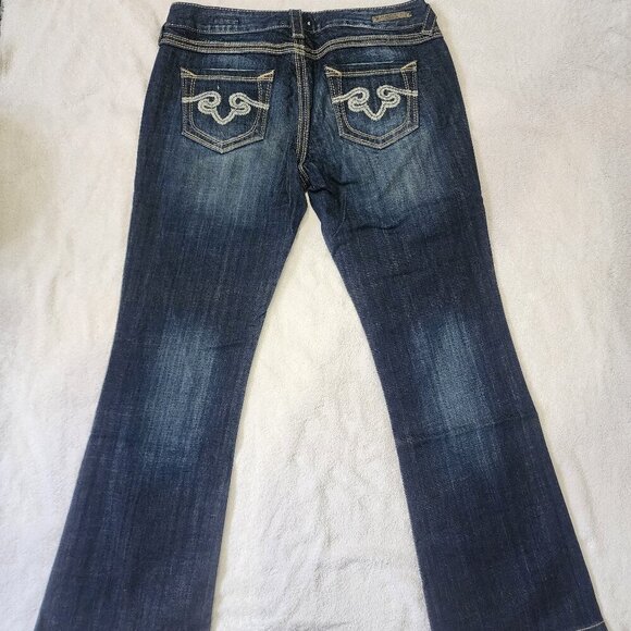 NWOT Women's Rerock EXPRESS Barely Boot Y2K Flare Western Low Rise Jeans Sz 12S - Picture 2 of 13
